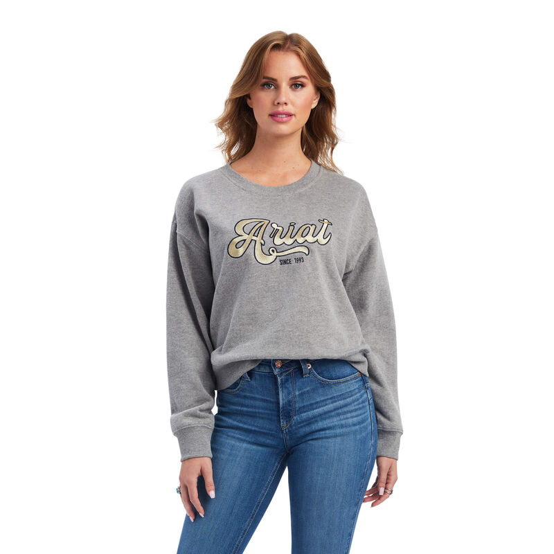 Ariat Sweatshirt Damen - Real Metallic Varsity Logo Grau ( YKXPJ-2375 )